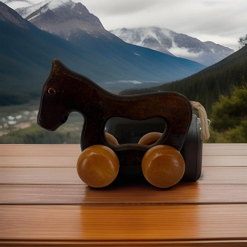 Vintage‎ Wooden Horse Toy Googly Eyes Massage Pet Creative Wood Handmade